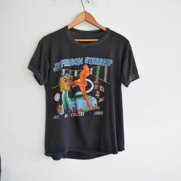 Rare Vintage Jefferson Starship 1980 Soft Thin Tour Parking Lot Boot Tee Black